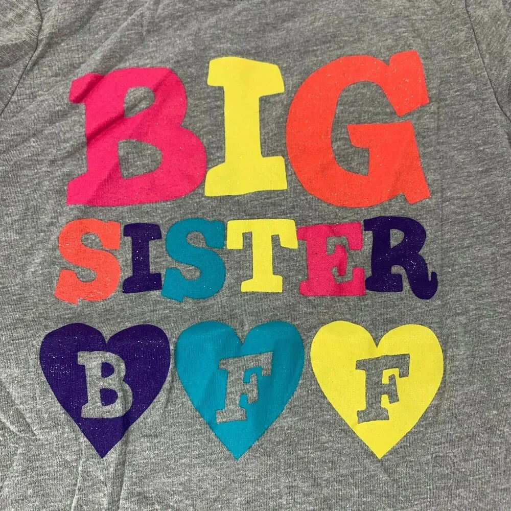 Children’s Place Circo Girls T-Shirt Lot Big Sister BFF Floral Appliqué Sz 5T 5